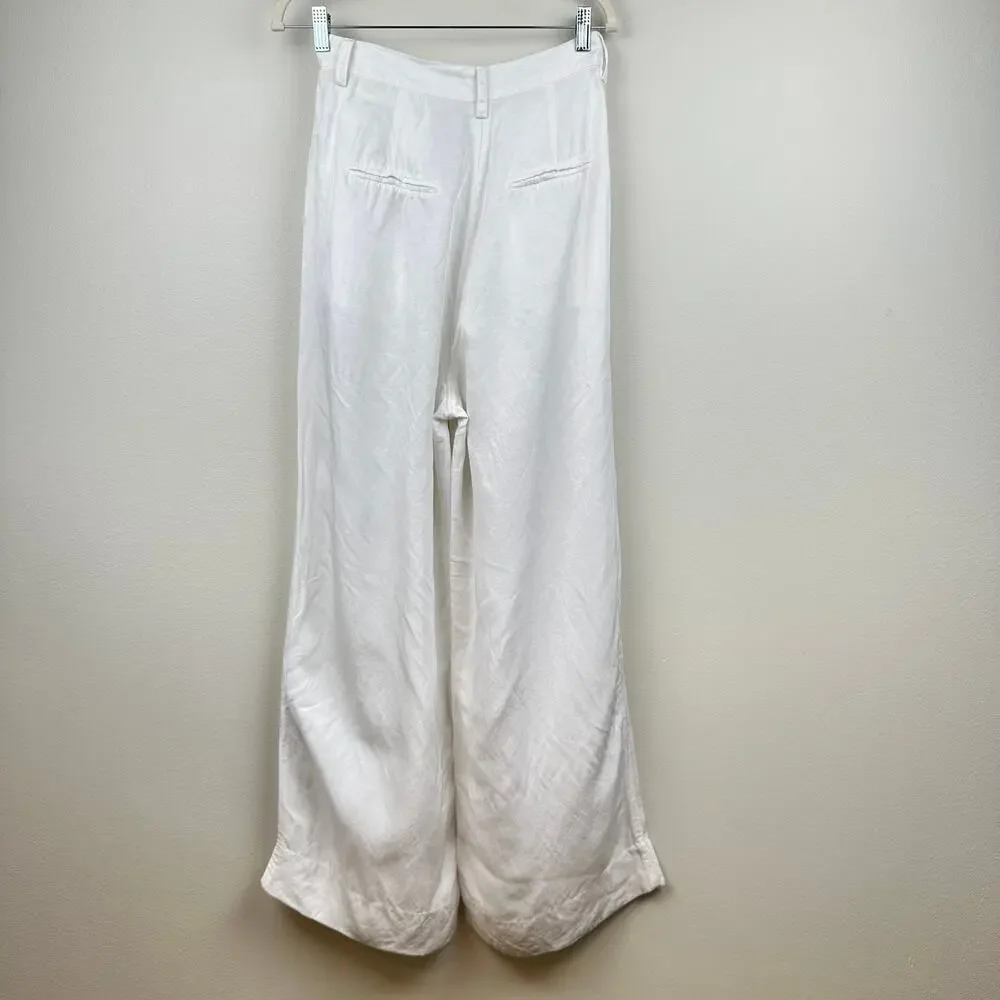 Anine Bing Carla Pants Wide Leg High Rise Trousers Linen Blend White S Luxury